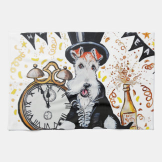 Paño De Cocina Feliz Año Nuevo del fox terrier