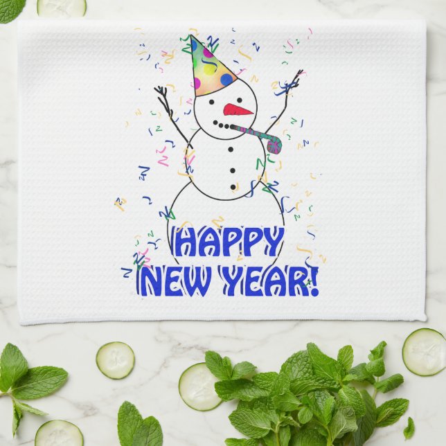 Paño De Cocina Feliz Año Nuevo desde la celebración de Snowman (Doblado)