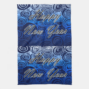 Paño De Cocina Feliz Año Nuevo Swirls Blue