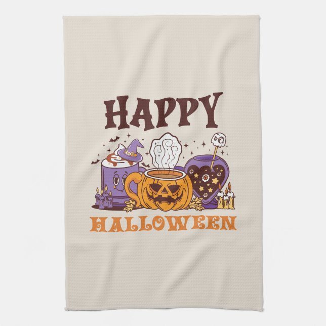 Paño De Cocina Feliz café de Halloween Brew (Vertical)