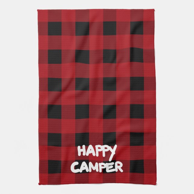 Paño De Cocina Feliz Camper Red y Black Buffalo Plantado (Vertical)