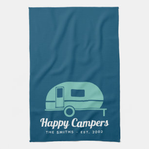 Paño De Cocina Feliz camping Verde azulado de la marina de campis