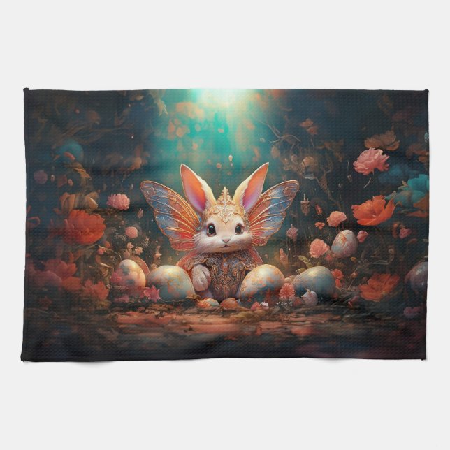 Paño De Cocina Feliz Conejo de Pascua con huevos de Pascua (Horizontal)