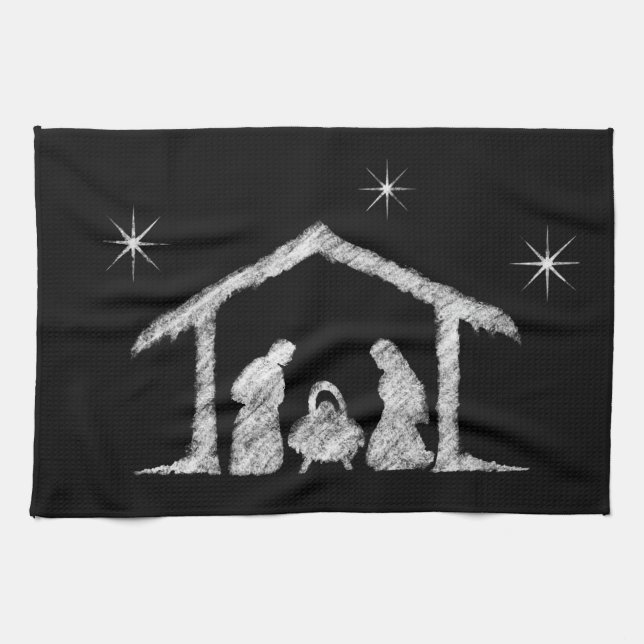 Paño De Cocina Feliz CRISTOmas Natividad religiosa del tablero (Horizontal)