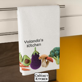 Paño De Cocina Feliz Crochet Vegetable Mushroom Collage Monograma