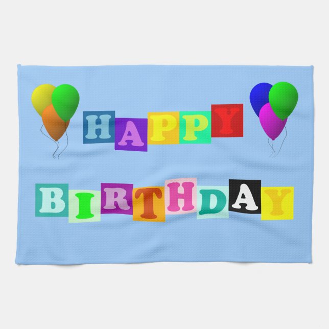 Paño De Cocina Feliz cumpleaños con los globos de Shirley Taylor (Horizontal)