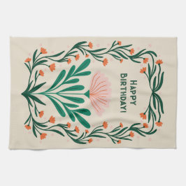 Paño De Cocina Feliz Cumpleaños Elegante Marco Floral