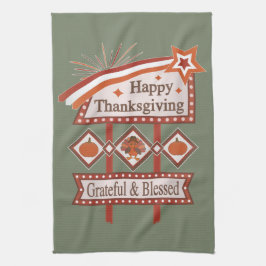 Paño De Cocina Feliz Día de Acción de Gracias, Rótulo Retro Bendi