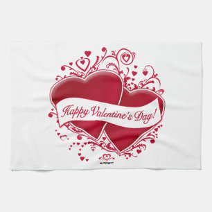 Paño De Cocina ¡Feliz Día de San Valentín! Corazones rojos