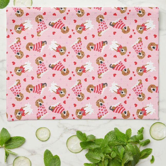 Paño De Cocina Feliz Día de San Valentín Perros Beagle (Doblado)