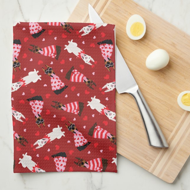 Paño De Cocina Feliz Día de San Valentín Perros Dobermann (Doblado Cuarto)