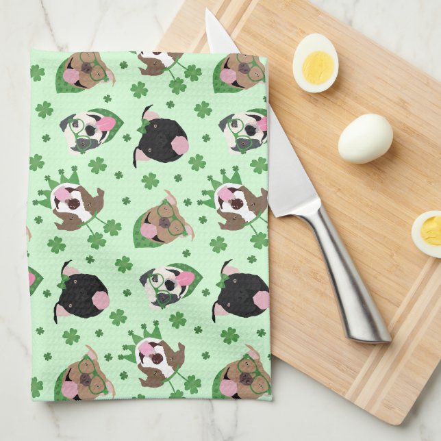 Paño De Cocina Feliz Día de Santa Patrona Bulldoges (Doblado Cuarto)