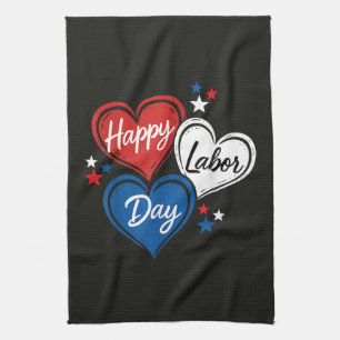 Paño De Cocina Feliz Día del Trabajo Corazones Patrióticos Rojo B