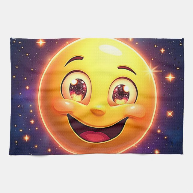 Paño De Cocina Feliz Emoji de ojos cósmicos (Horizontal)