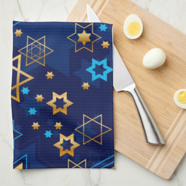 Paño De Cocina Feliz Estrella Judía Hanukkah Menorah Blue (Doblado Cuarto)