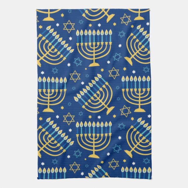 Paño De Cocina Feliz Estrella Judía Hanukkah Menorah Blue Kitchen (Vertical)