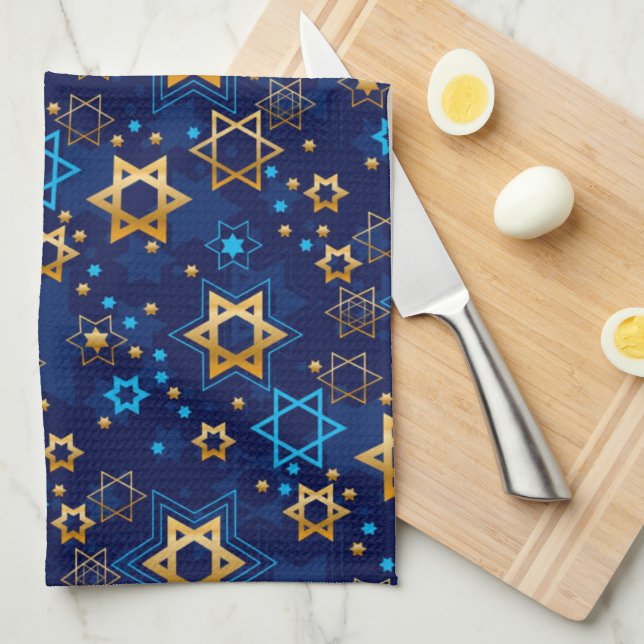 Paño De Cocina Feliz Estrella Judía Hanukkah Menorah Blue Kitchen (Doblado Cuarto)