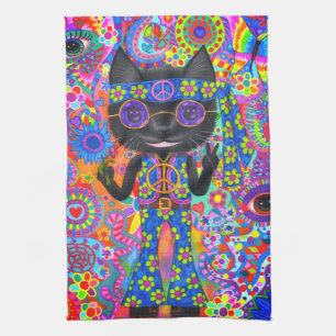 Paño De Cocina Feliz Gafas de sol Hippie Signo de paz Flor