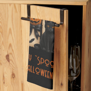 Paño De Cocina Feliz Gato Negro Fantasma De Halloween