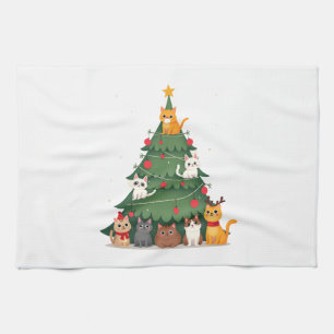 Paño De Cocina Feliz Gatonavidad Árbol de Navidad Divertido, Gato