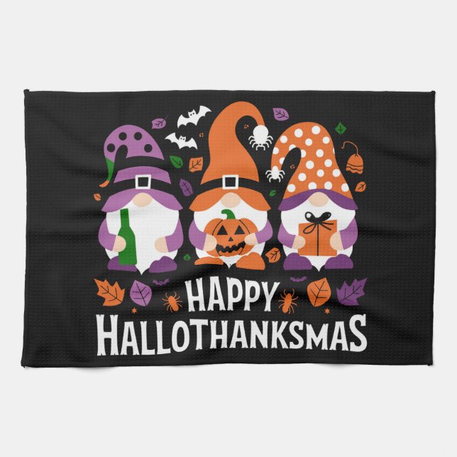 Paño De Cocina Feliz Hallothanksmas Gnomes Feliz Feliz Navidad (Horizontal)