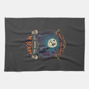 Paño De Cocina Feliz Halloween Bruja Castillo Calaveras Gordo Beb