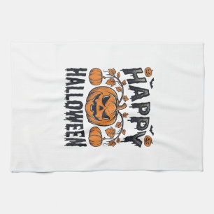 Paño De Cocina Feliz Halloween Calabaza Diseño de Grabado Vintage