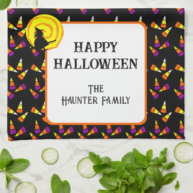 Paño De Cocina Feliz Halloween lindo Patrón de maíz de bruja (Doblado)