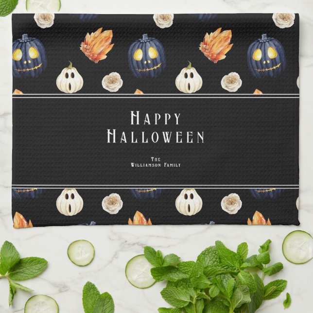 Paño De Cocina Feliz Halloween Spooky Samhain Pumpkins Crystals (Doblado)