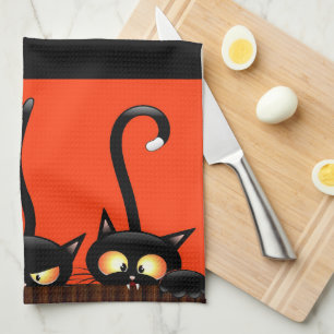 Paño De Cocina Feliz Halloween tres chats negros aterradores