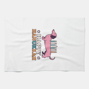 Paño De Cocina Feliz Hanukkah Dachshund Menorah Diseño de Camiset