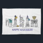 Paño De Cocina Feliz Hanukkah New York City NYC Chanukah Holiday<br><div class="desc">Cuenta con un original ilustracion con lápiz y tinta de varios monumentos de la ciudad de Nueva York "vestidos" para las vacaciones. ¡Perfecto para Hanukkah! Este ilustracion Chanukah también está disponible en otros productos. ¿No ves lo que estás buscando? ¿Necesita ayuda con la personalización? Contacte con Rebecca para que tenga...</div>