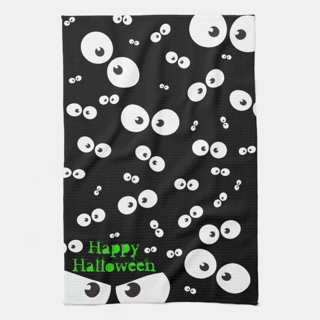 Paño De Cocina Feliz Ilustracion negro de Halloween Spooky Eye Fu (Vertical)
