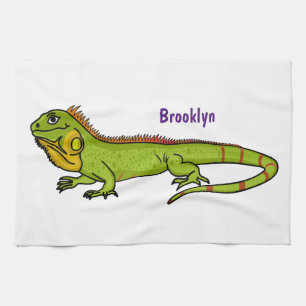 Paño De Cocina Feliz ilustracion personalizado de iguana verde