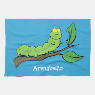 Paño De Cocina Feliz ilustracion personalizado de oruga verde