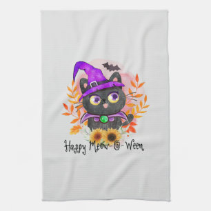 Paño De Cocina Feliz Meow-o-ween-Black Witch Cat