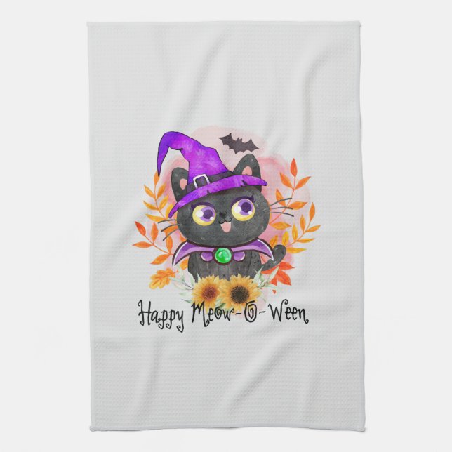 Paño De Cocina Feliz Meow-o-ween-Black Witch Cat (Vertical)