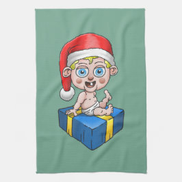 Paño De Cocina Feliz Navidad al joven Santa