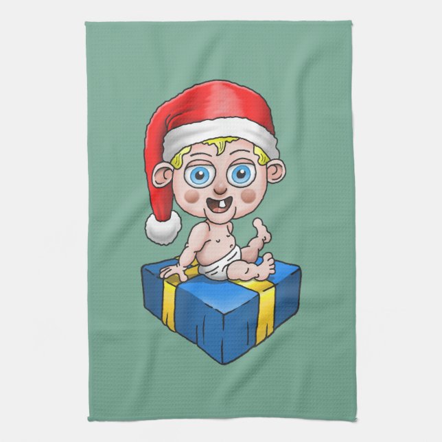 Paño De Cocina Feliz Navidad al joven Santa (Vertical)