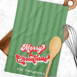Paño De Cocina Feliz Navidad Caligrafía Estilo Retro Estilo Verde
