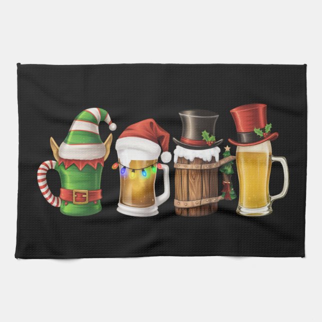 Paño De Cocina Feliz Navidad Cervezas Bebiendo Santa Beer Lover (Horizontal)