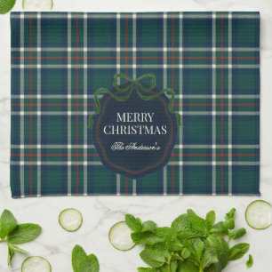 Paño De Cocina Feliz Navidad Clásico Tartán Cuadros