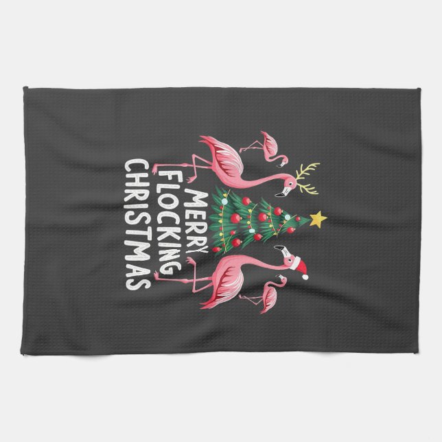 Paño De Cocina Feliz Navidad con Flamencos Navideños (Horizontal)
