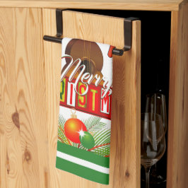 Paño De Cocina Feliz Navidad con instrumentos musicales