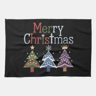 Paño De Cocina Feliz Navidad Cruz Árbol de Navidad Retro