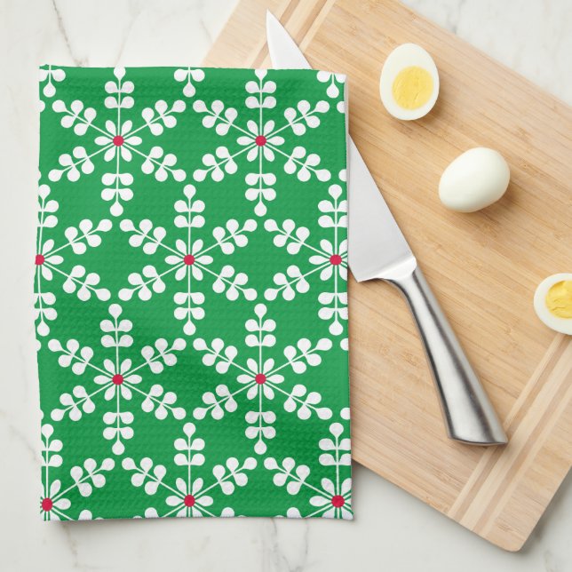 Paño De Cocina Feliz Navidad Cute Green Snflakes (Doblado Cuarto)
