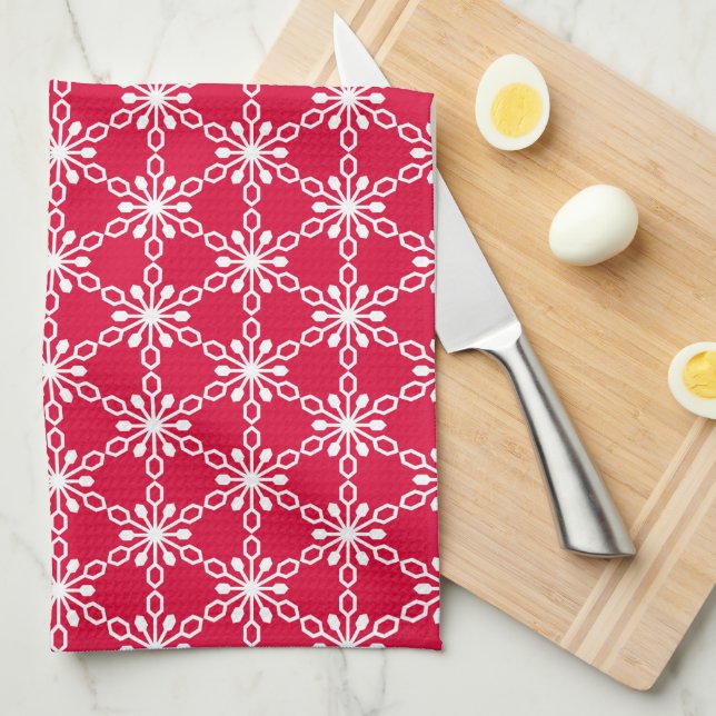 Paño De Cocina Feliz Navidad Cute Red Snowflakes (Doblado Cuarto)