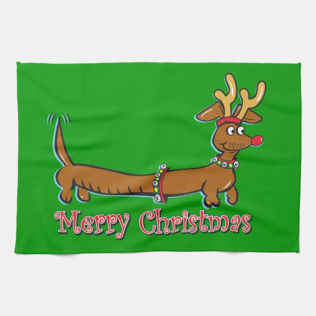 Paño De Cocina Feliz Navidad Dachshund (Horizontal)