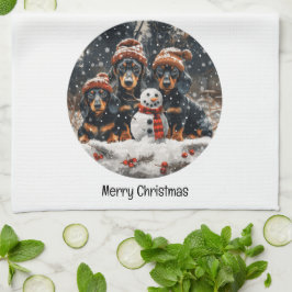 Paño De Cocina Feliz Navidad Dachshund Perros Snowman