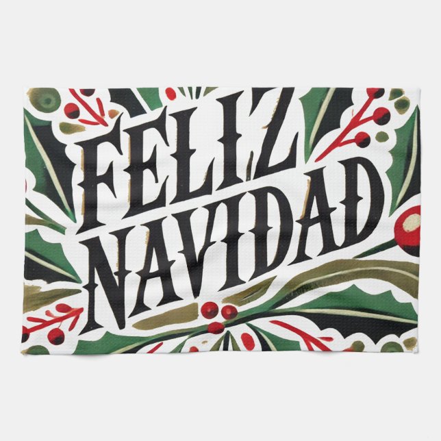 Paño De Cocina Feliz Navidad en español (Horizontal)